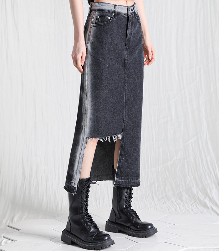 side-line long denim skirt BLACK