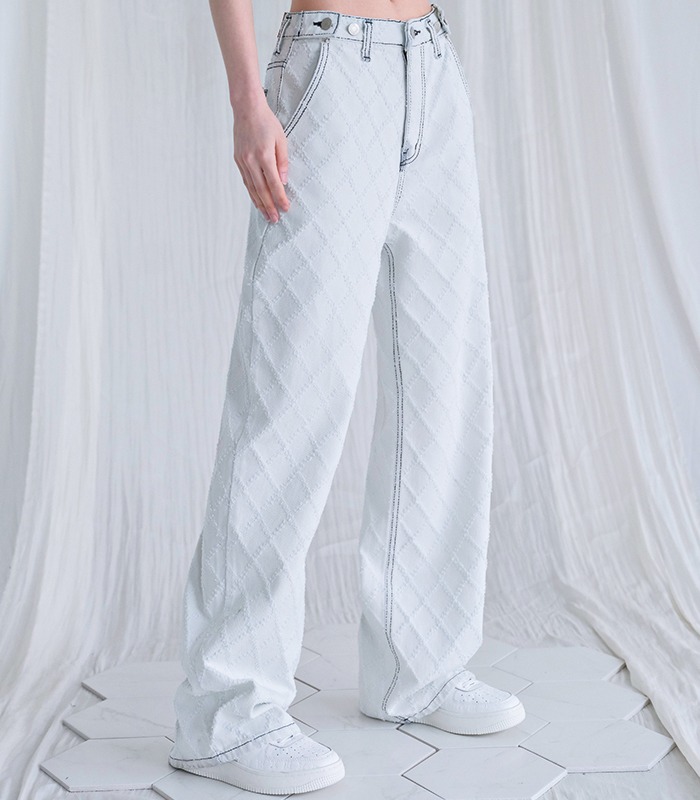 Quilting Wide Pants WHITE