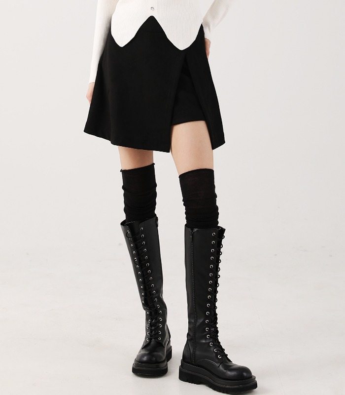 Suede Chic Slit Mini Skirt BLACK