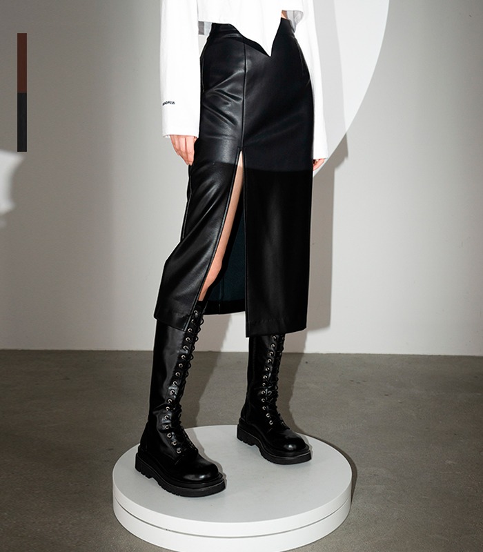 Leather Slit Skirt - 2COL