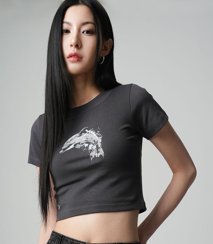 Dolphin Crop T-shirt CHARCOAL