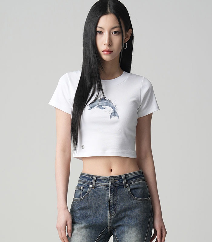 Dolphin Crop T-shirt WHITE