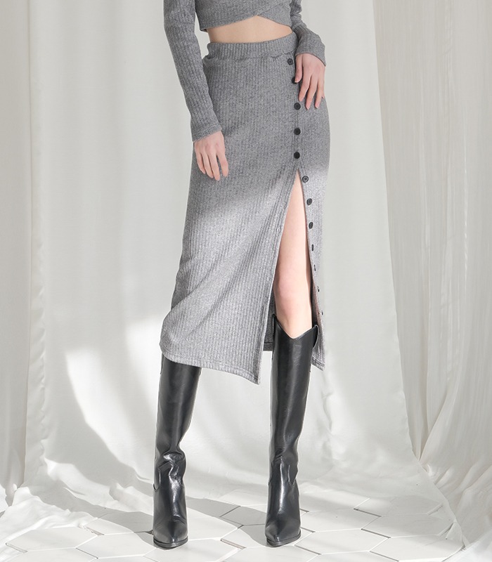Ribbed wrap Button Knit skirt GREY