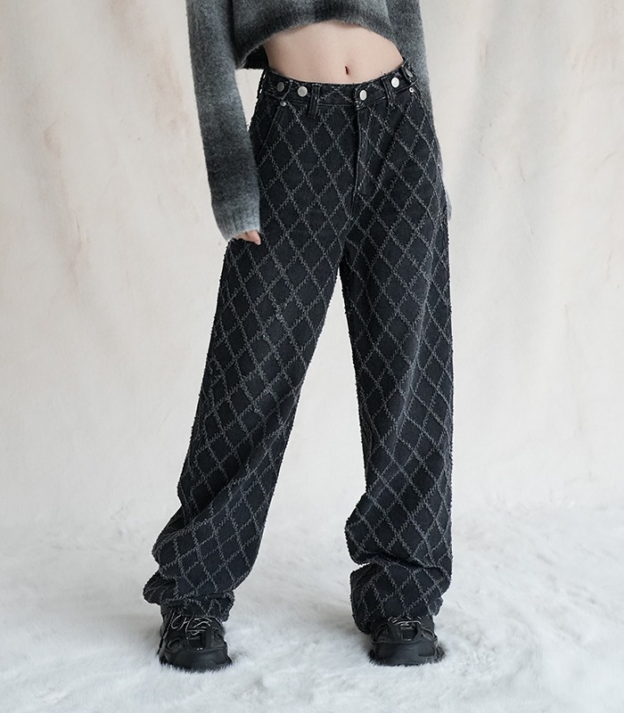 Quilting Wide Pants BLACK
