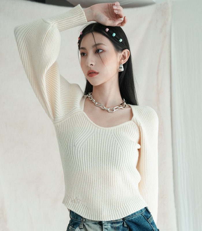 Square Neck Balloon Knitwear IVORY
