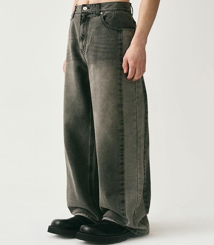 two-tone Wide Pants BLACK