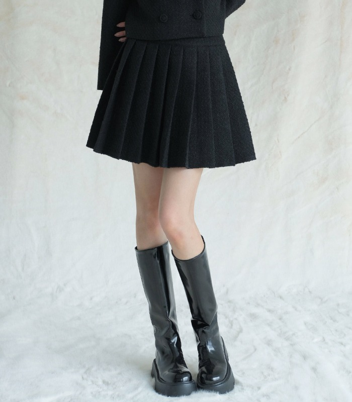 Daphne Tweed Pleated Skirt BLACK