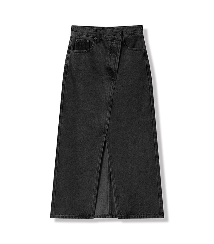 Stella Slit Long Denim Skirt BLACK