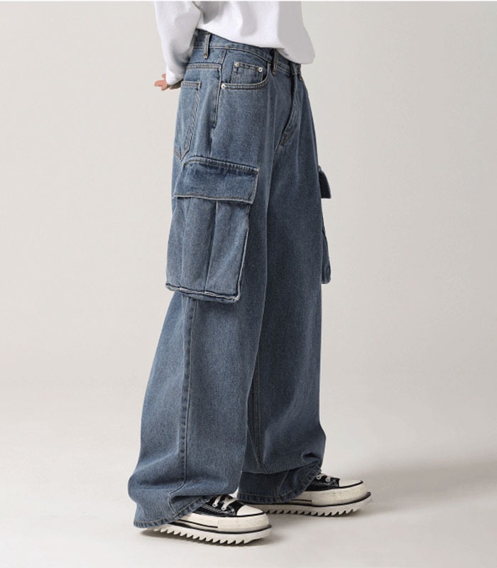 real wide cargo pants LIGHT BLUE